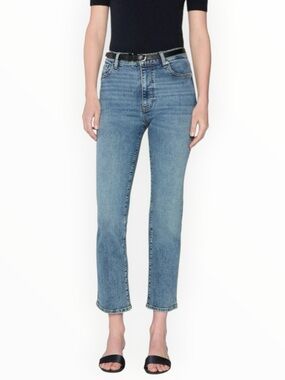 FRAME Le Sleek Straight Denim Jeans Ankle Cropped High-Rise Light Blue 32 Crop